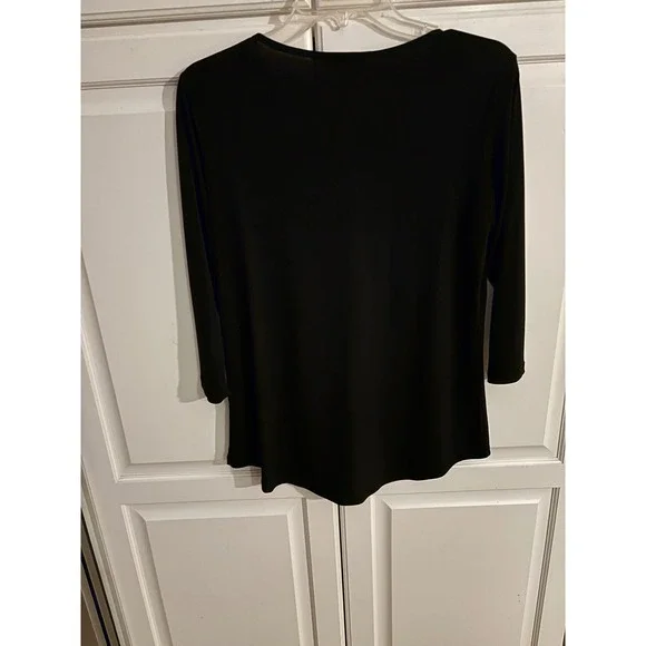 Sunny Leigh Black Twisted Keyhole Neckline 3/4 Sleeve Blouse Womens Medium - Picture 3 of 3